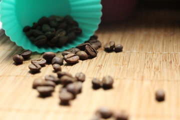 Coffee beans lie on the table