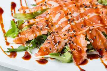 grilled seared salmon served with teriyaki sauce