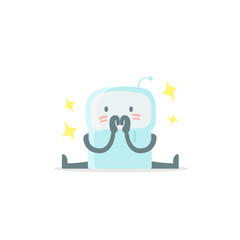 Fototapeta premium Emoji sticker Icon. Baby cute small new robot surprised and shy. Very cute for child kid picture confusion. Flat color vector illustration