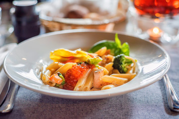 Tasty salmon penne