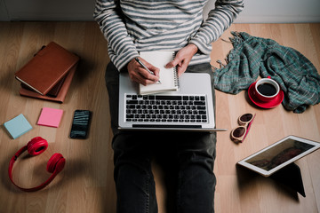 Fototapeta premium Hipster man hands holding notebook