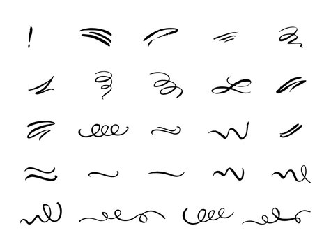 Hand drawn decorative curls, swirls, flourishes and text calligraphy dividers collection. Vintage design elements. Vector ink brush illustration.