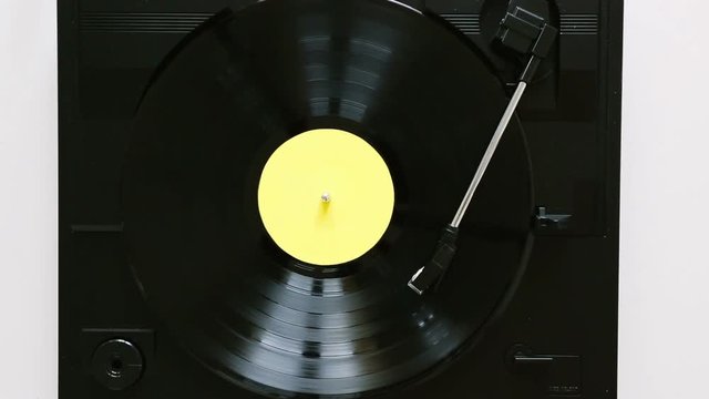High angle view of gramophone vinyl record playing