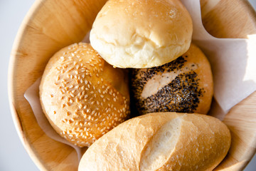 Close up Top view of bread in basket.