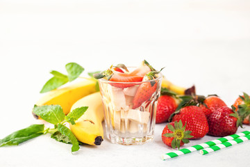 Ingredients for strawberry smoothies