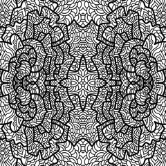 Abstract square pattern with asian motifs in oriental style. Vector illustration hand drawn. Line art design of fashion ,textile, invitation card. Tile.