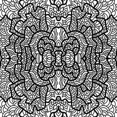 Fototapeta premium Abstract square pattern with asian motifs in oriental style. Vector illustration hand drawn. Line art design of fashion ,textile, invitation card. Tile.