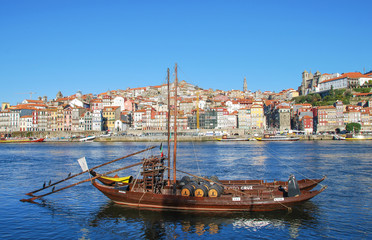 PORTO, PORTUGAL - Dec 29, 2014:  A popular touristic destination Porto, Portugal old town skyline from across the Douro River