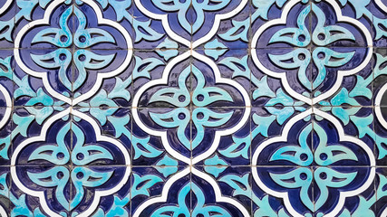 traditional uzbek ceramic colorful ornament on the wall of mosque