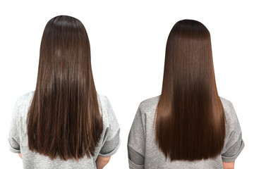 Sick, cut and healthy hair. Before and after treatment.