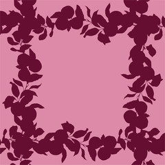Square frame with silhouette of lemon, lime citrus tree branches in bordo and pink colors