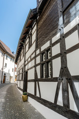 typical truss house architecture from the middle ages in the idyllic Swiss village of Stein Am Rhein