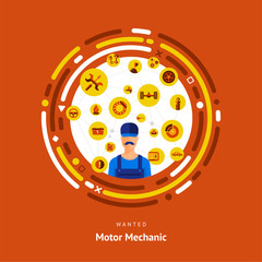 Vector illustrate flat design concept motor mechanician skill.