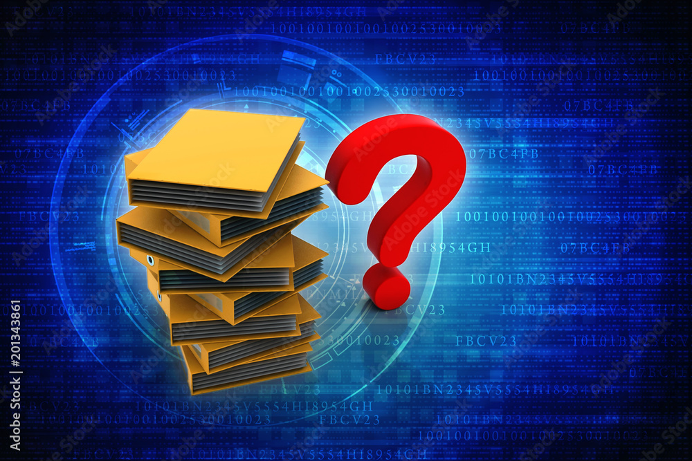 Poster 3d rendering file folder with question symbol