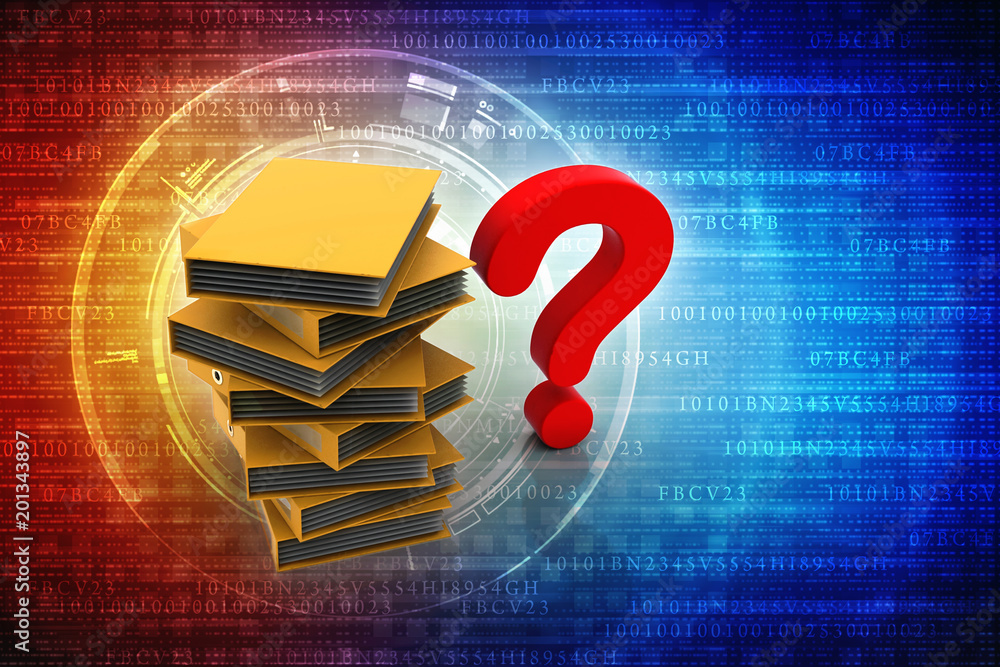 Poster 3d rendering file folder with question symbol