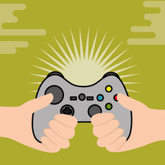 hand holding gamepad control video game vector illustration