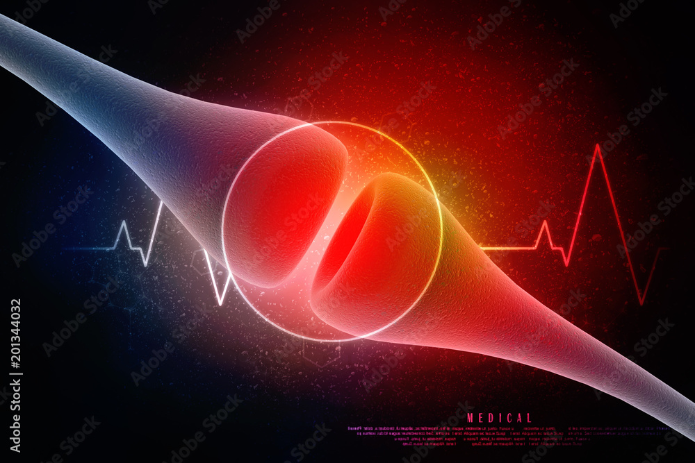 Poster synapse and neuron cells sending electrical chemical signals. 3d rendering