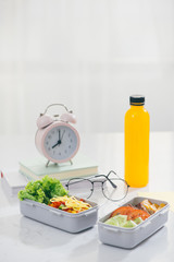 Food in the office. Healthy lunch for work.