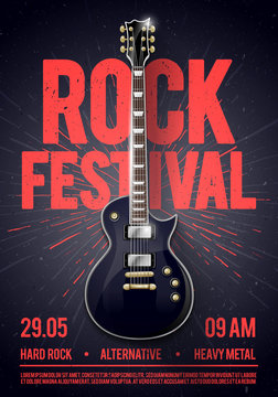 vector illustration rock festival concert party flyer or poster design template with guitar, place for text and cool effects in the background