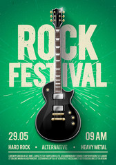 Naklejka premium vector illustration rock festival concert party flyer or poster design template with guitar, place for text and cool effects in the background