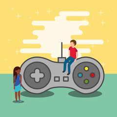 gamers and video game control vector illustration