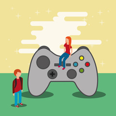 gamers and video game control vector illustration
