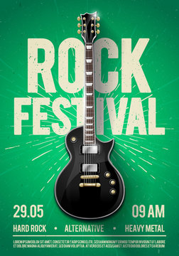 vector illustration rock festival concert party flyer or poster design template with guitar, place for text and cool effects in the background