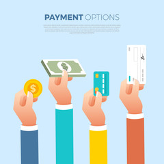 Flat design concept payment. Payment method and option or channel to transfer money. Vector illustrate.