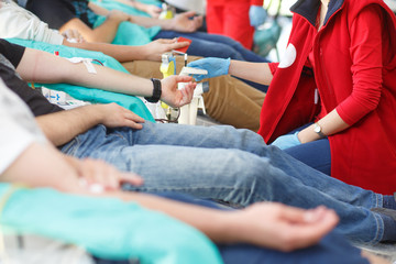 Blood donor at donation.
