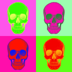 human skull, graphics in the style of pop art