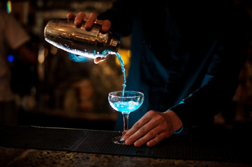 Barman making cocktail at nightclub