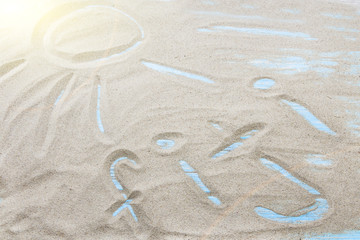 Fototapeta na wymiar Fiji handwritten in sand for natural, symbol,tourism or conceptual designs.