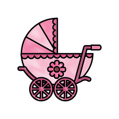 Fototapeta na wymiar cute pram baby girl newborn flower decoration vector illustration drawing