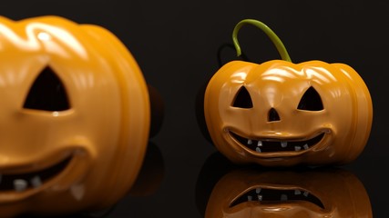 Two Laughing Halloween Orange Pumpkins 