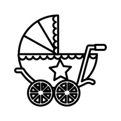 cute baby shower baby boy pram vector illustration outline