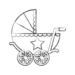 Fototapeta na wymiar cute baby shower baby boy pram vector illustration sketch