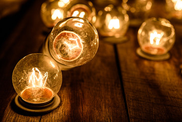 Vintage Light Bulb on wood table