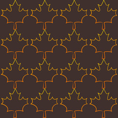 Seamless pattern with orange autumn leaves on brown background