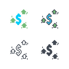 Dollar raise trading flat vector colored line silhouette