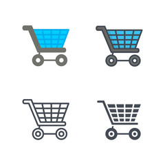 Shopping cart ecommerce flat vector colored line silhouette