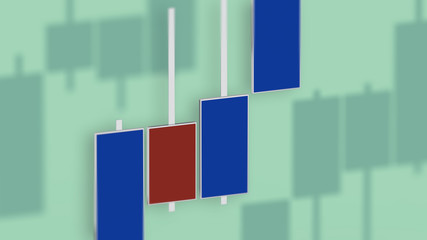 Market chart with color bars 3D rendering on dof green background