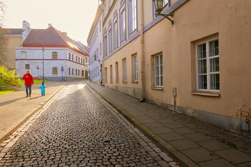 Vilnius, Lithuania - November 5, 2017: beautiful little street in the old town.