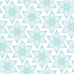Retro Seamless Pattern Line Flowers Turquoise © Jan Engel