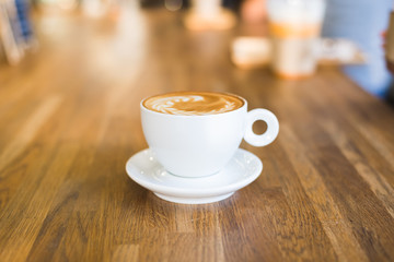 hot latte coffee in cafe