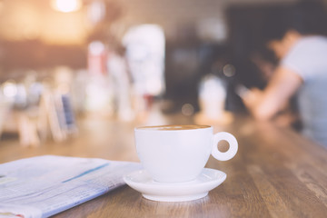 hot latte coffee in cafe