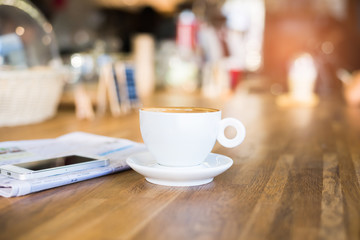 hot latte coffee in cafe