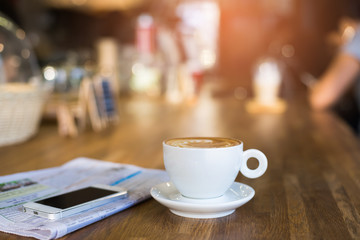 hot latte coffee in cafe