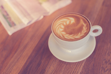 hot latte coffee in cafe