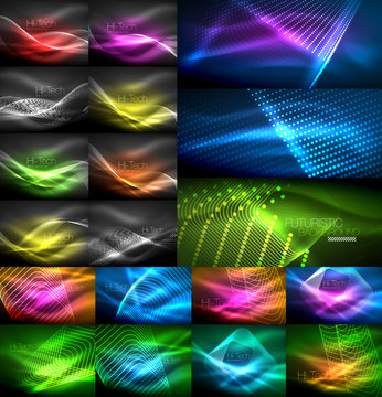 Mega collection of neon glowing shiny light backgrounds