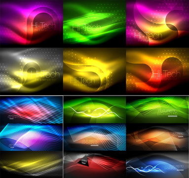 Mega collection of neon glowing shiny light backgrounds